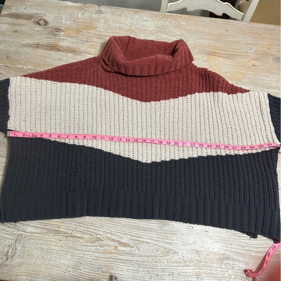 POL Chunky Cowl Neck Boxy Sweater Color Block Cream Rust Gray Women L oversize - Picture 7 of 8